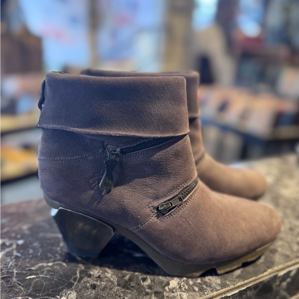 Fly London Women's  leather Grey Nubuck Ankle Boots - Fold-Over Zip Detail